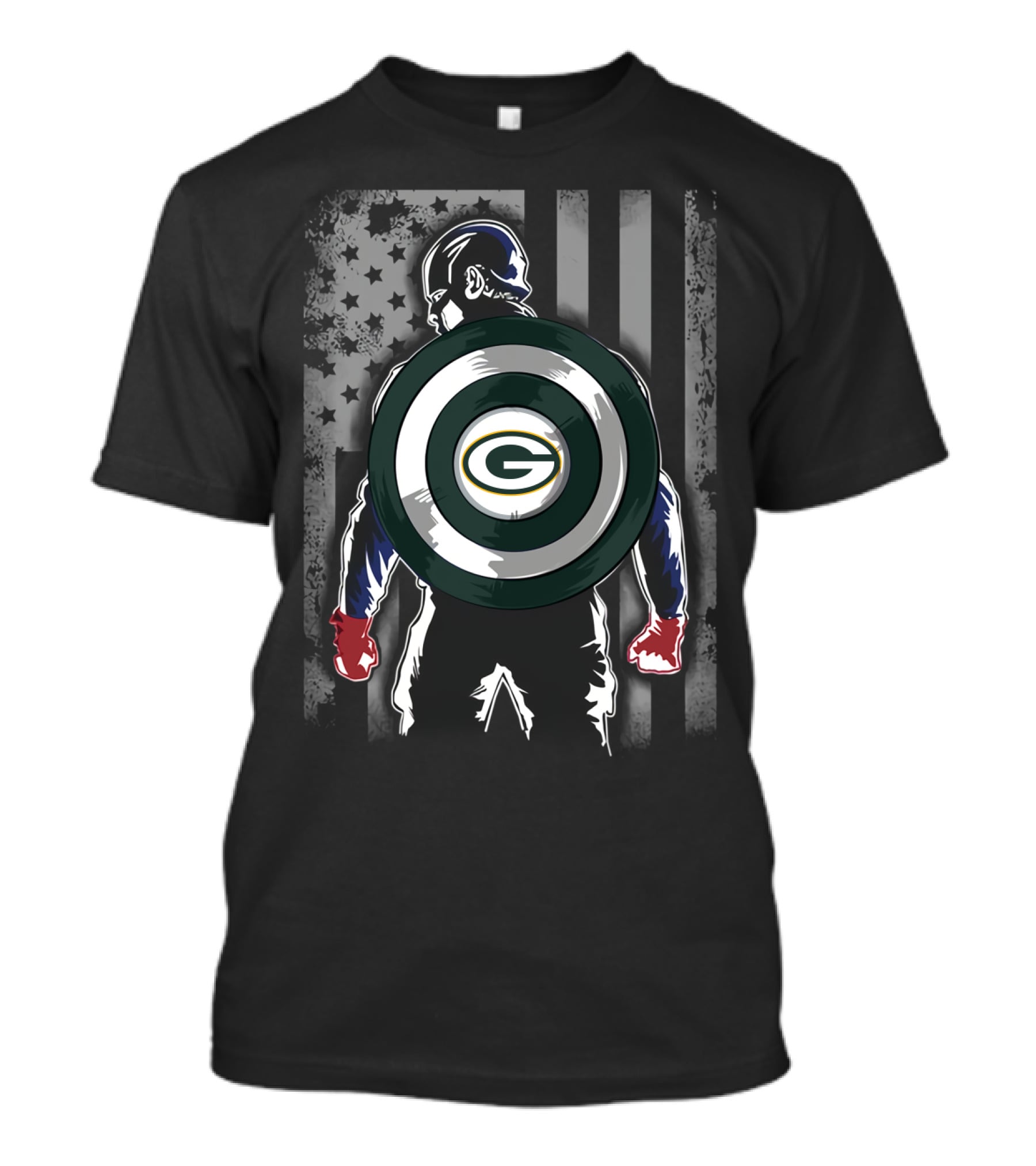 Green Bay Packers Captain America Shield Flag USA T-Shirt