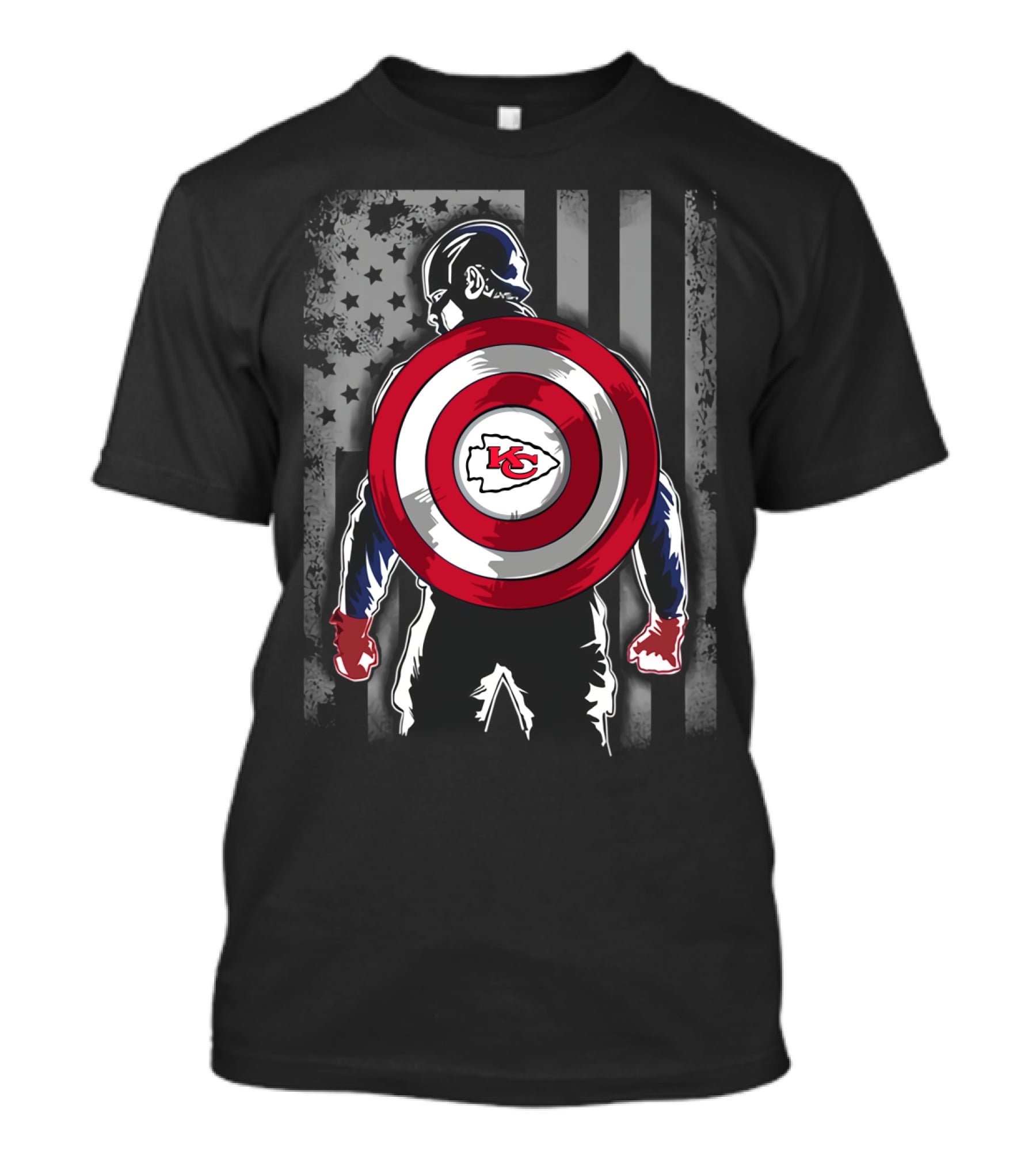 Kansas City Chiefs Captain America Shield With American Flag T-Shirt