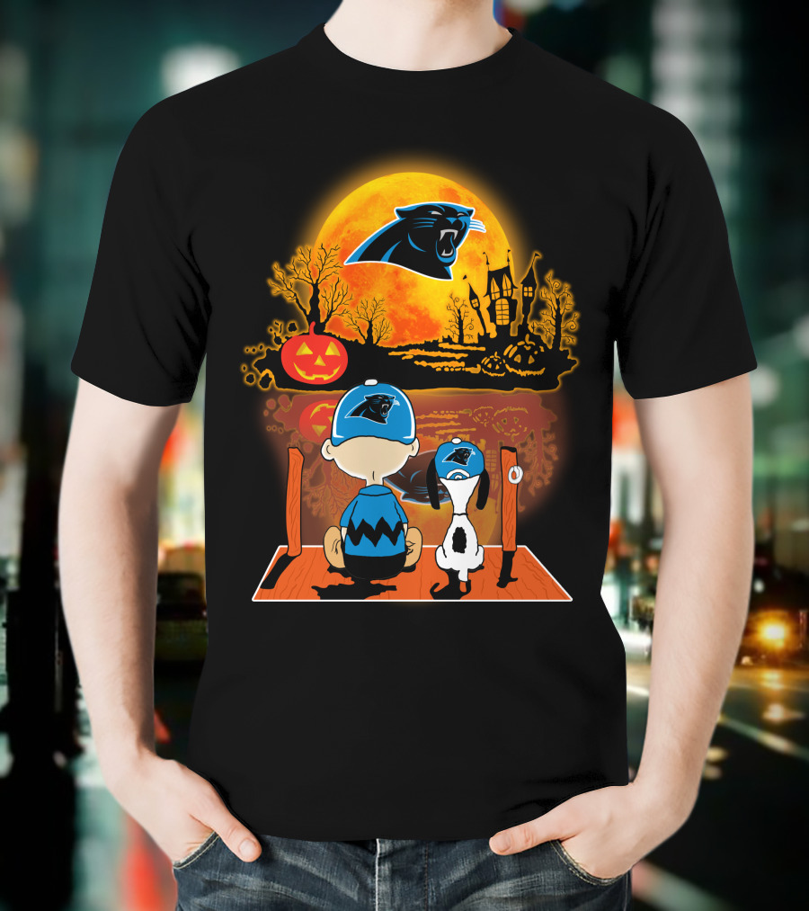 Carolina Panthers Snoopy Charlie Brown Halloween Pumpkin Nightfall T-Shirt