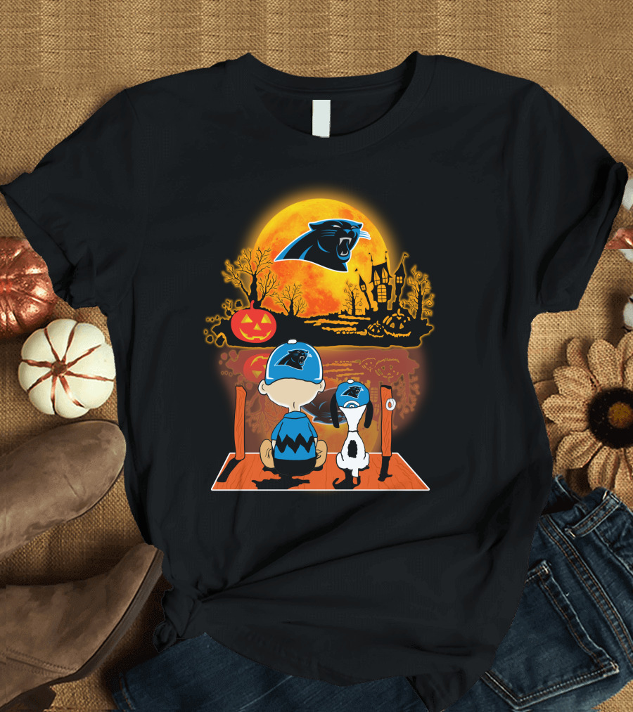 Carolina Panthers Snoopy Charlie Brown Halloween Pumpkin Nightfall T-Shirt