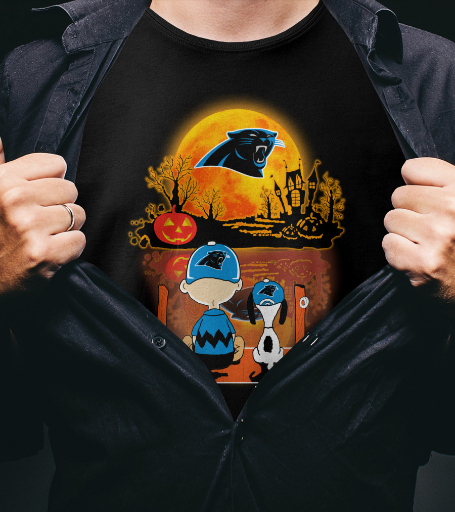 Carolina Panthers Snoopy Charlie Brown Halloween Pumpkin Nightfall T-Shirt