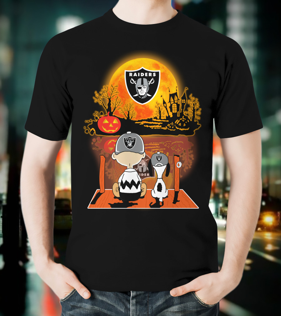 Raiders Halloween Snoopy Charlie Brown Pumpkin Moon T-Shirt