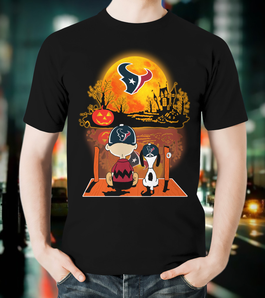 Houston Texans Snoopy And Charlie Brown Halloween Pumpkin Moon T-Shirt