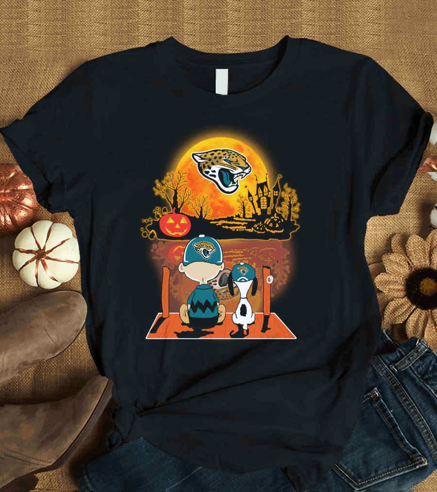 Jacksonville Jaguars Halloween Snoopy Charlie Brown Pumpkin Moon T-Shirt