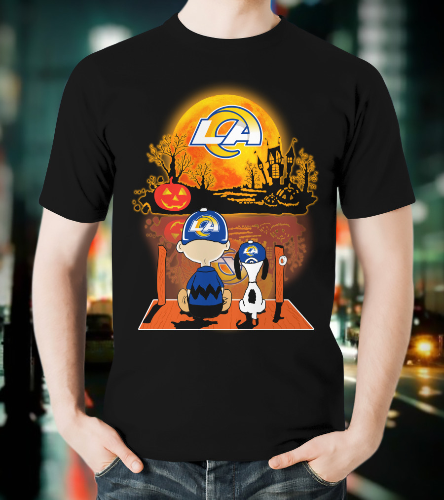 Los Angeles Rams Snoopy Charlie Brown Halloween Pumpkin Moon T-Shirt