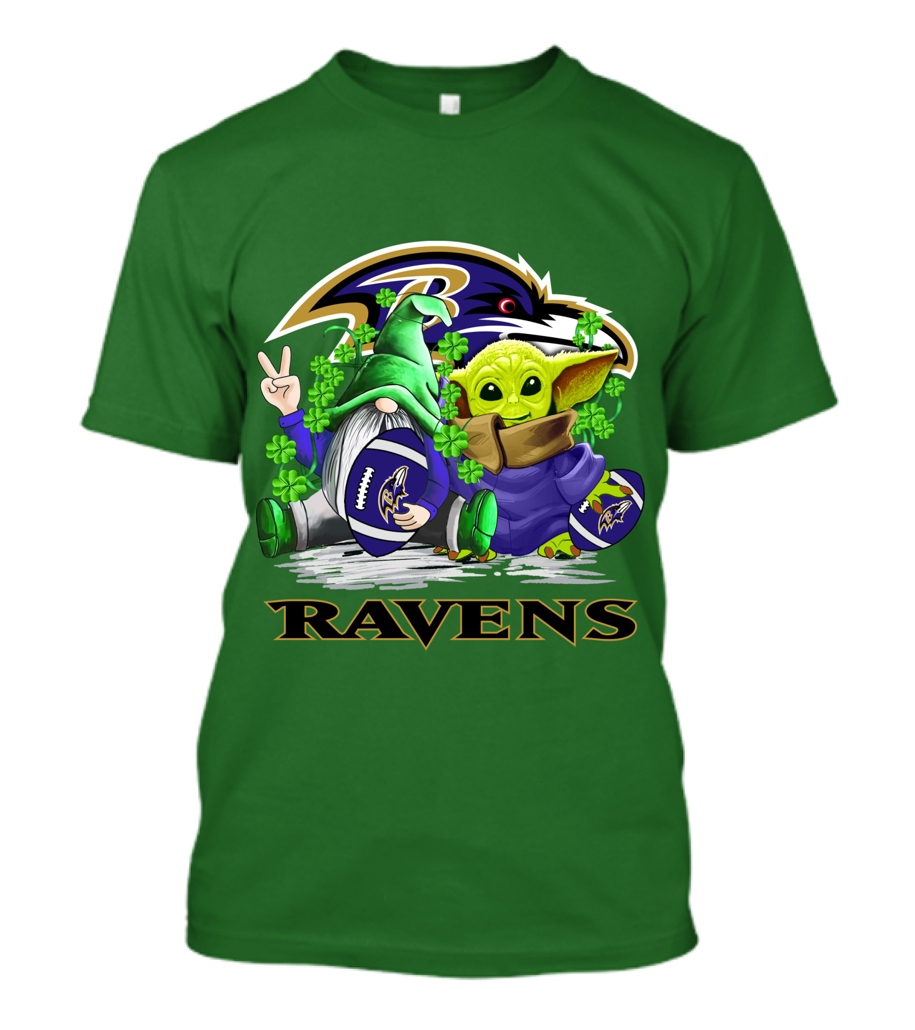Baltimore Ravens St. Patrick's Day Football Gnome And Baby Alien With Shamrocks T-Shirt