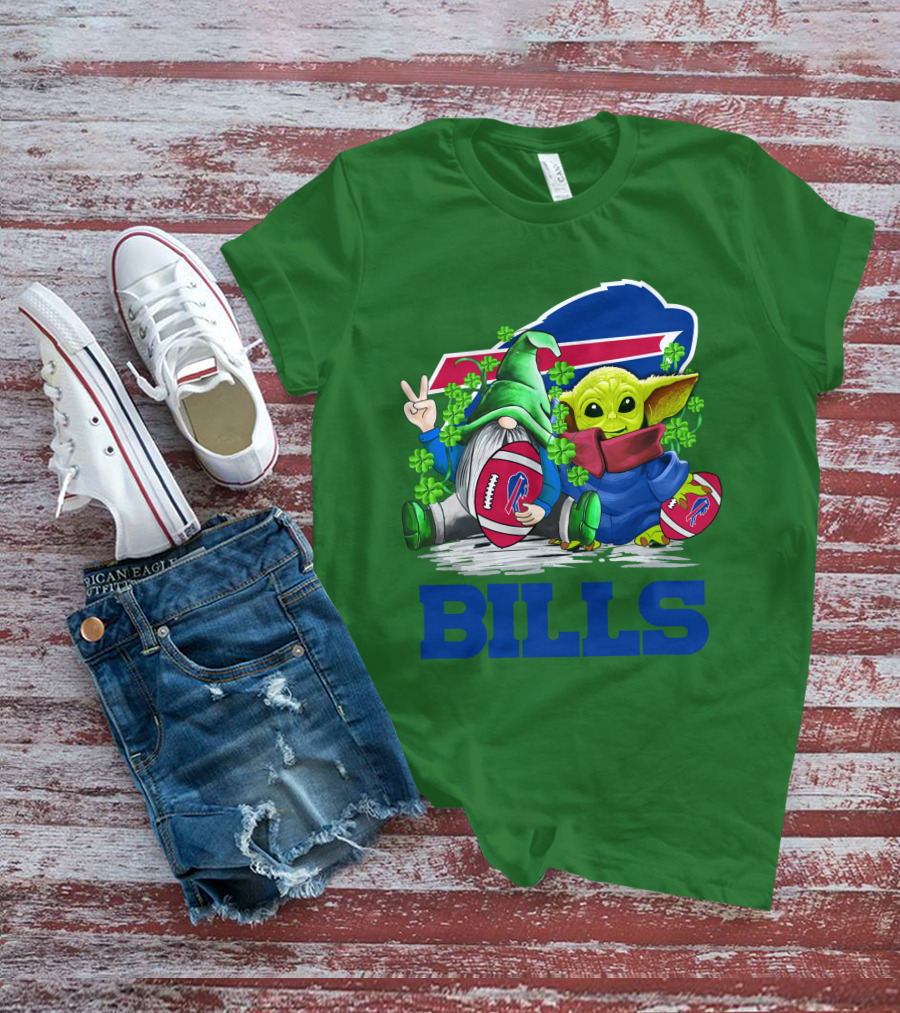 Buffalo Bills St. Patrick's Day Football With Green Gnome And Child Figure T-Shirt