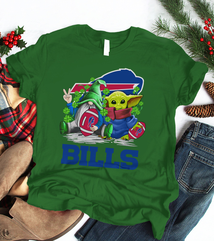Buffalo Bills St. Patrick's Day Football With Green Gnome And Child Figure T-Shirt