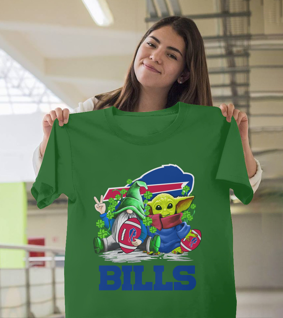 Buffalo Bills St. Patrick's Day Football With Green Gnome And Child Figure T-Shirt