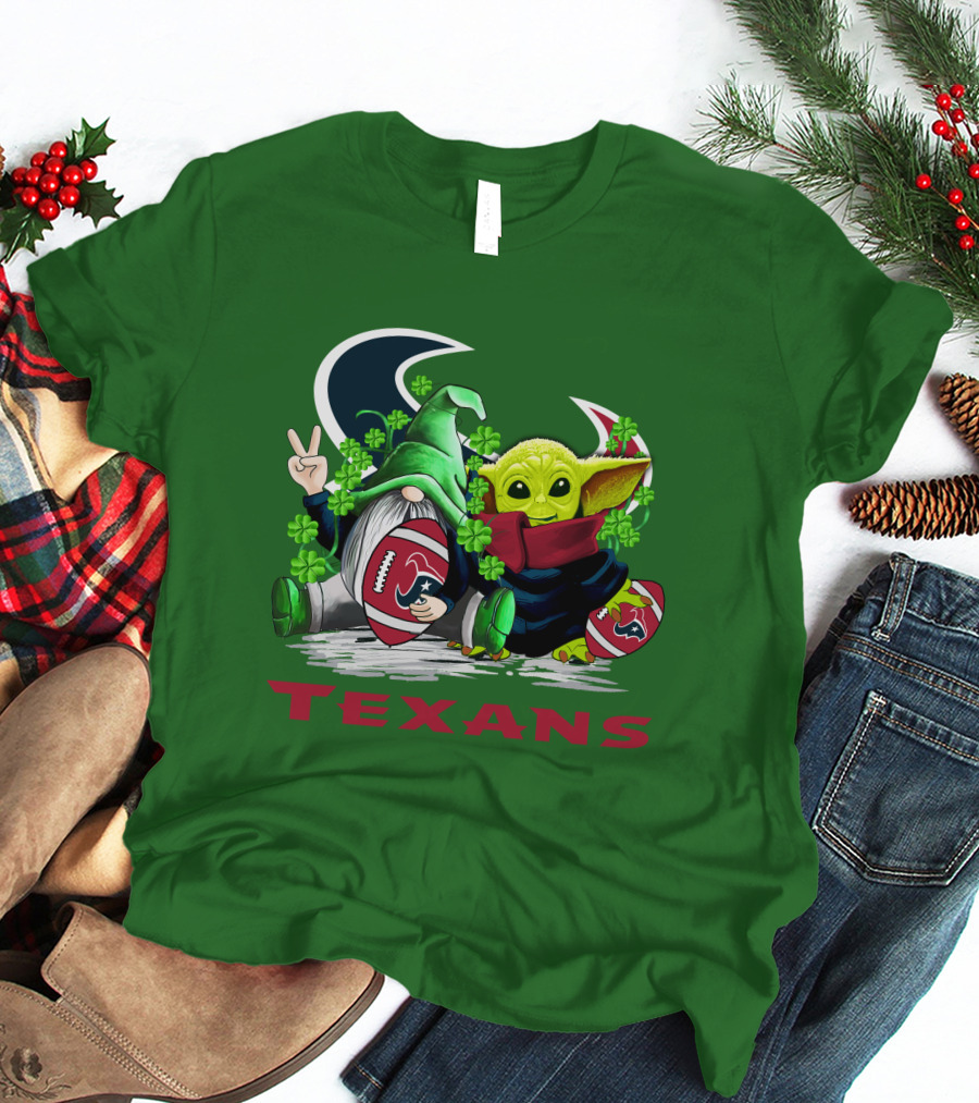 Houston Texans Football Patrick’s Day Clover Gnome And Alien T-Shirt