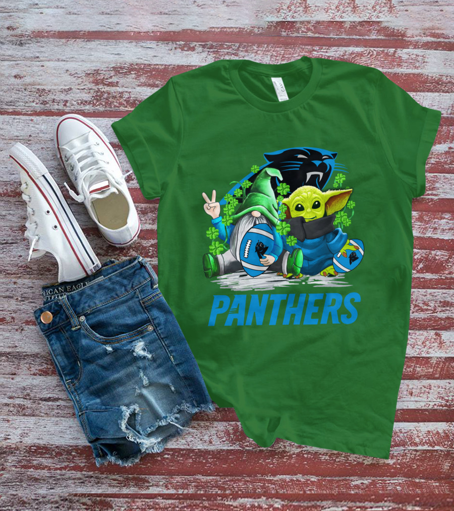 Panthers St. Patrick’s Day Football Gnome And Baby Alien T-Shirt