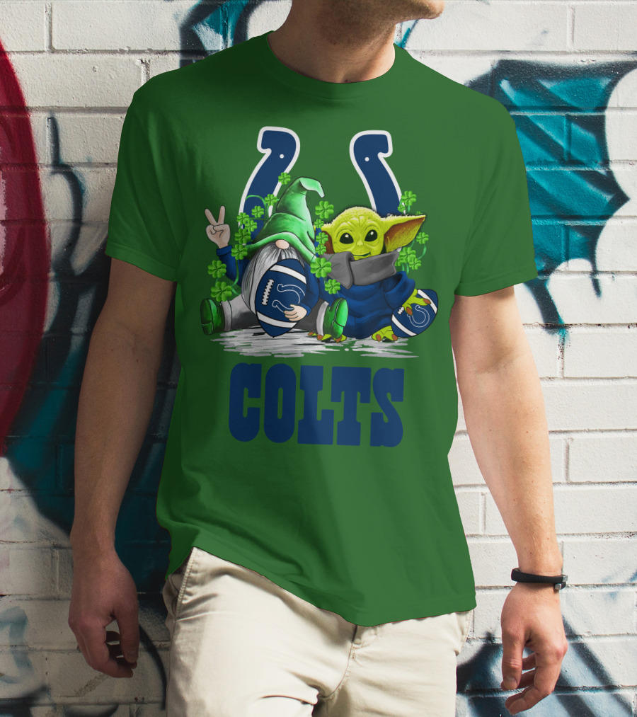Colts St. Patrick's Day Gnome And Baby Alien Football With Clover T-Shirt