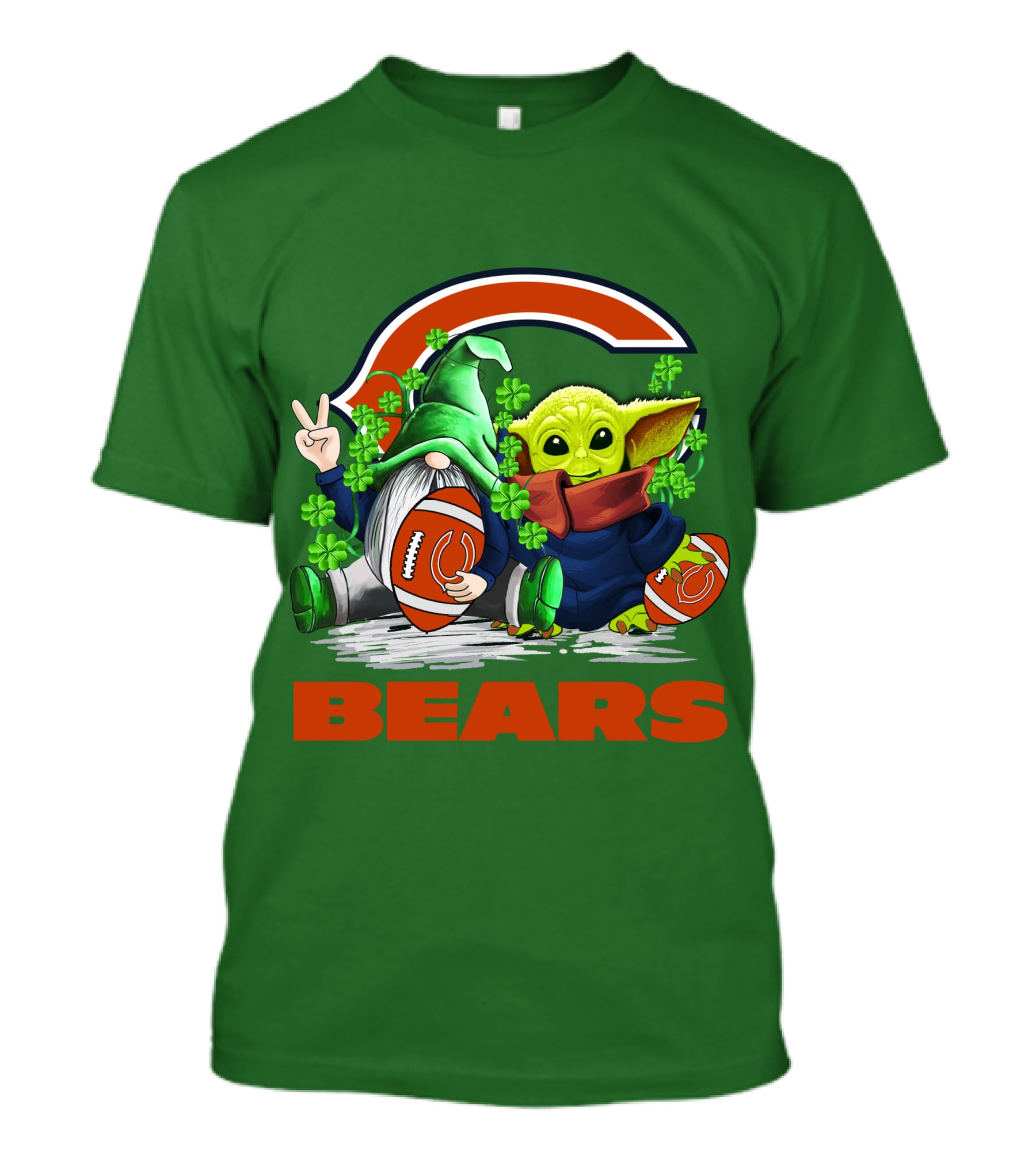 Chicago Bears St. Patrick's Day Football Gnome And Baby Alien T-Shirt