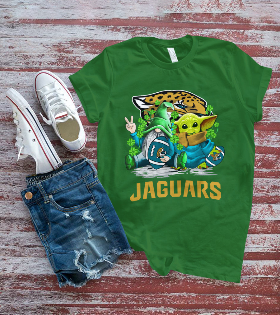 Jacksonville Jaguars St. Patrick's Day Gnome And Baby Alien Football With Shamrocks T-Shirt