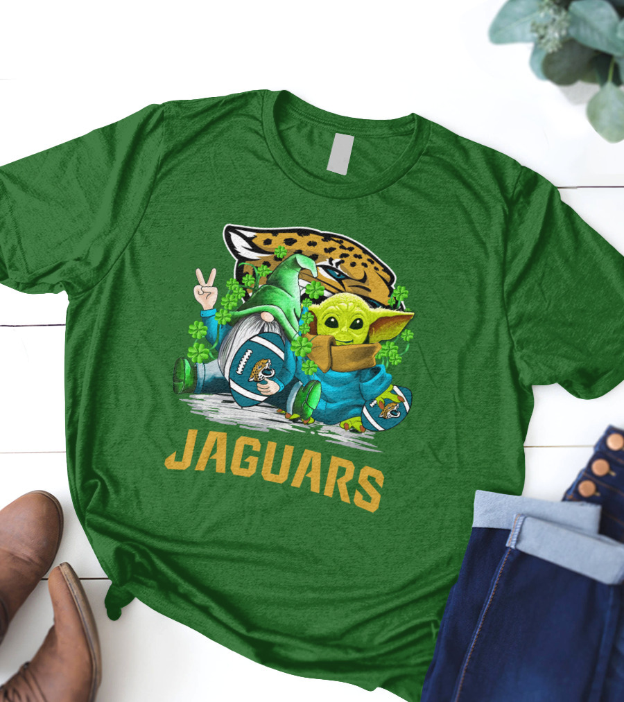 Jacksonville Jaguars St. Patrick's Day Gnome And Baby Alien Football With Shamrocks T-Shirt