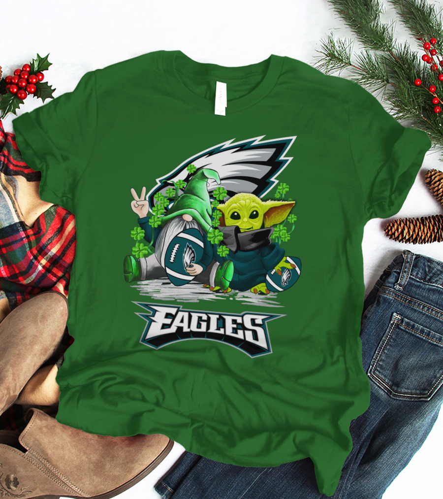 Philadelphia Eagles St. Patrick’s Day Football With Gnome And Baby Alien T-Shirt