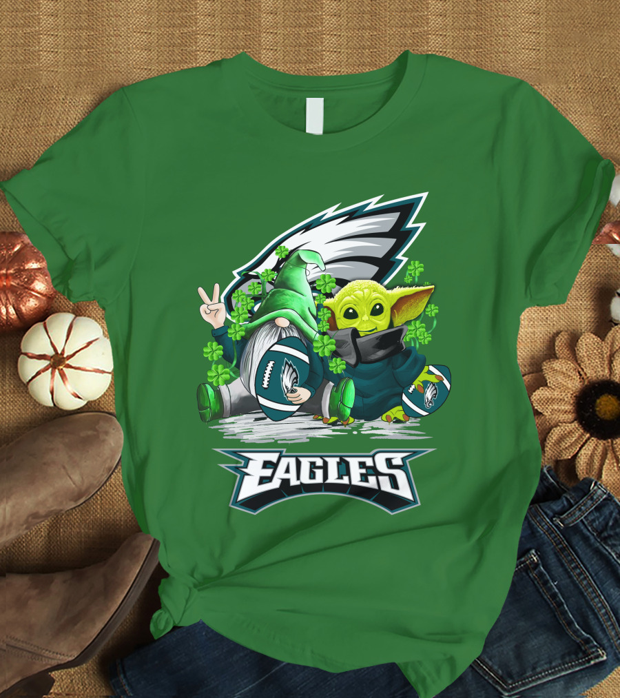 Philadelphia Eagles St. Patrick’s Day Football With Gnome And Baby Alien T-Shirt