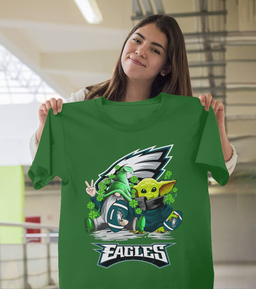 Philadelphia Eagles St. Patrick’s Day Football With Gnome And Baby Alien T-Shirt