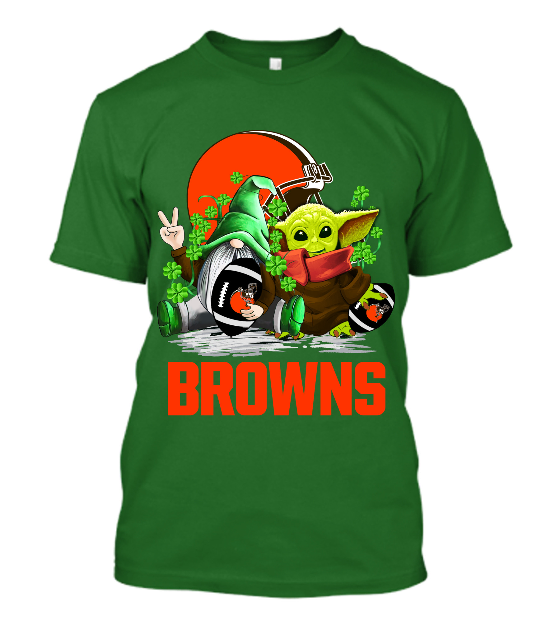 Cleveland Browns Football St. Patrick's Day Gnome And Baby Yoda T-Shirt
