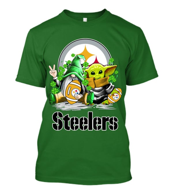 Steelers St. Patrick's Day Football Gnome And Baby Yoda With Shamrocks T-Shirt
