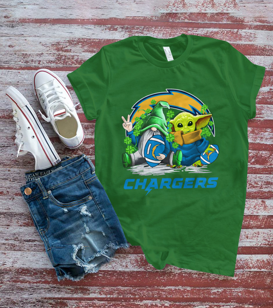 Los Angeles Chargers St. Patrick’s Day Football Gnome And Baby Alien T-Shirt