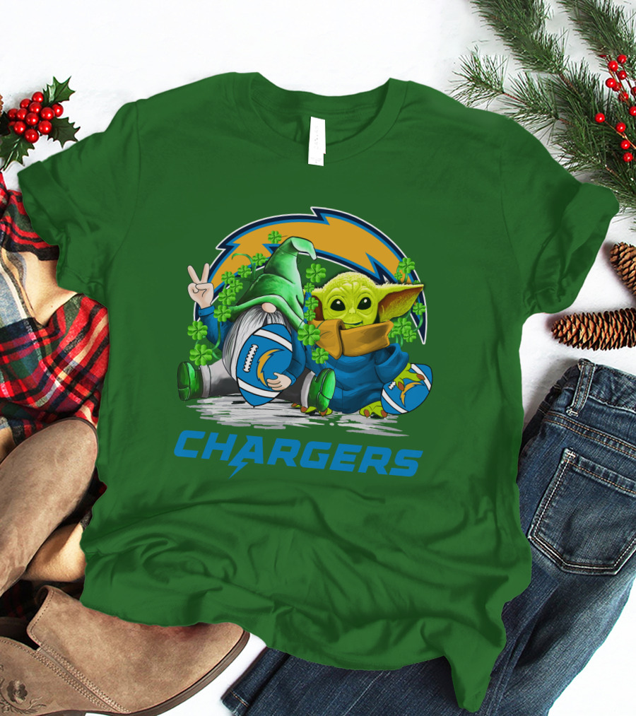 Los Angeles Chargers St. Patrick’s Day Football Gnome And Baby Alien T-Shirt