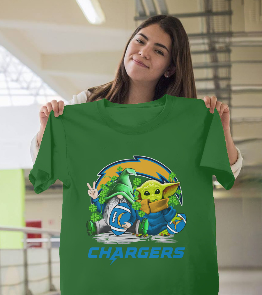 Los Angeles Chargers St. Patrick’s Day Football Gnome And Baby Alien T-Shirt