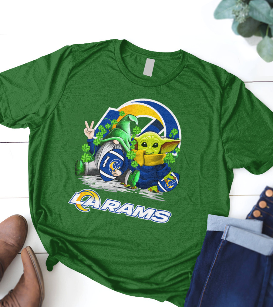 LA Rams Football St. Patrick's Day Gnome And Baby Alien T-Shirt