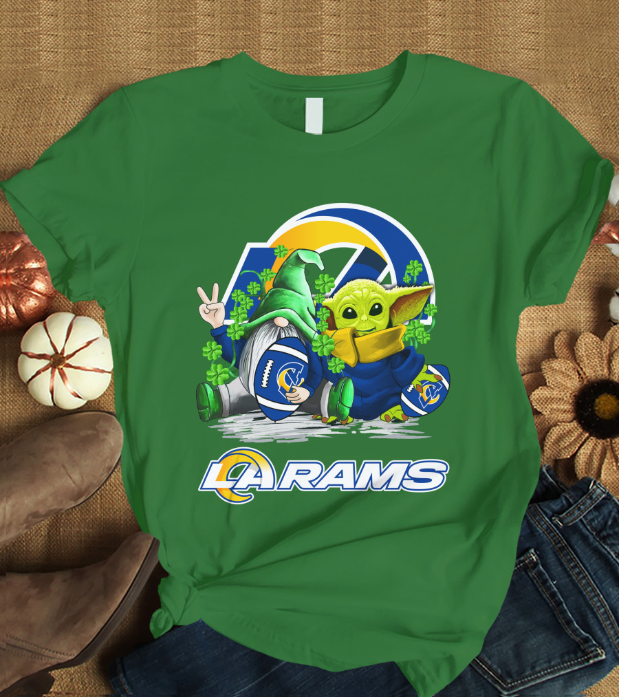 LA Rams Football St. Patrick's Day Gnome And Baby Alien T-Shirt