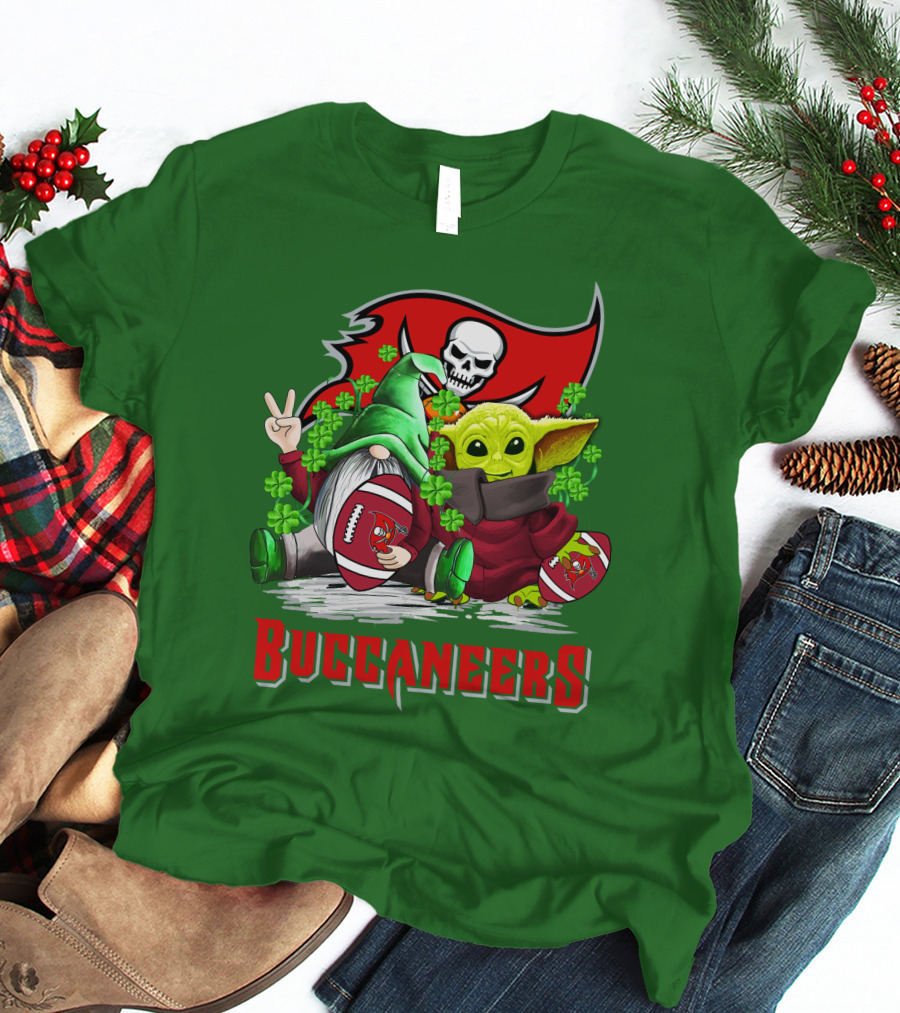 Buccaneers St. Patrick's Day With Gnome And Baby Alien Football T-Shirt