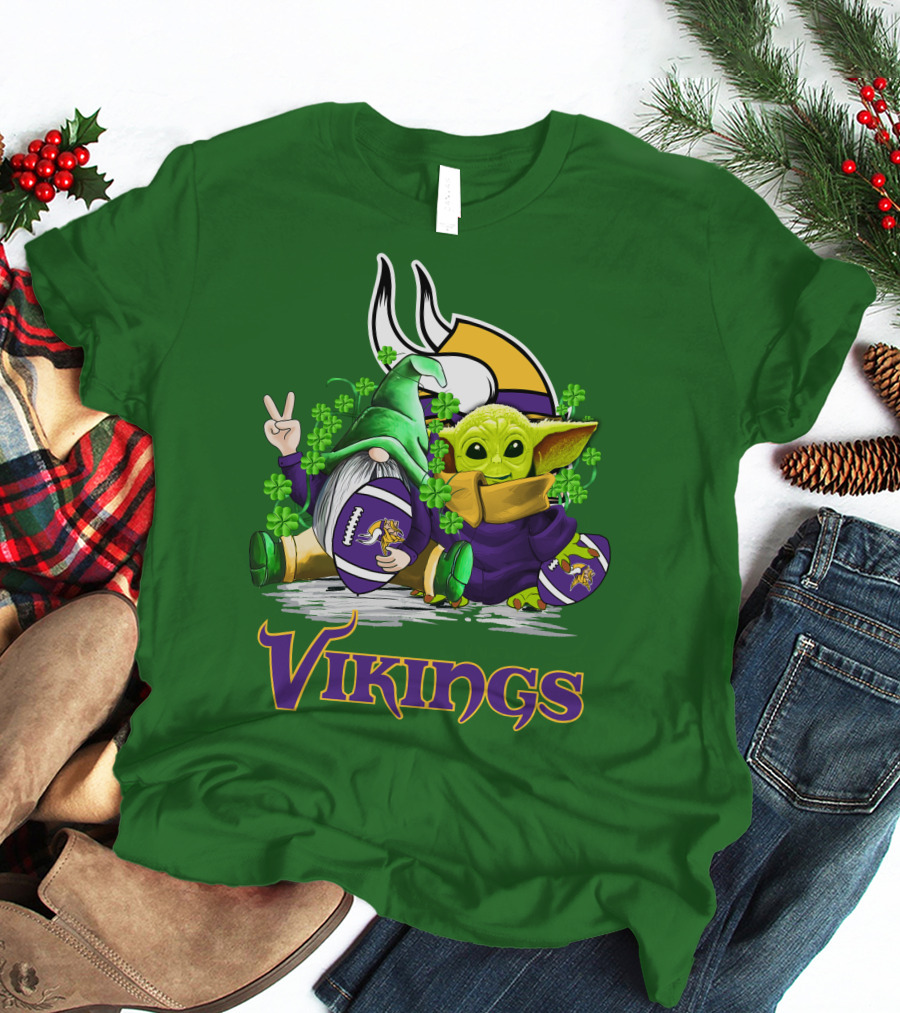 Vikings St. Patrick's Day Gnome And Green Alien With Football T-Shirt