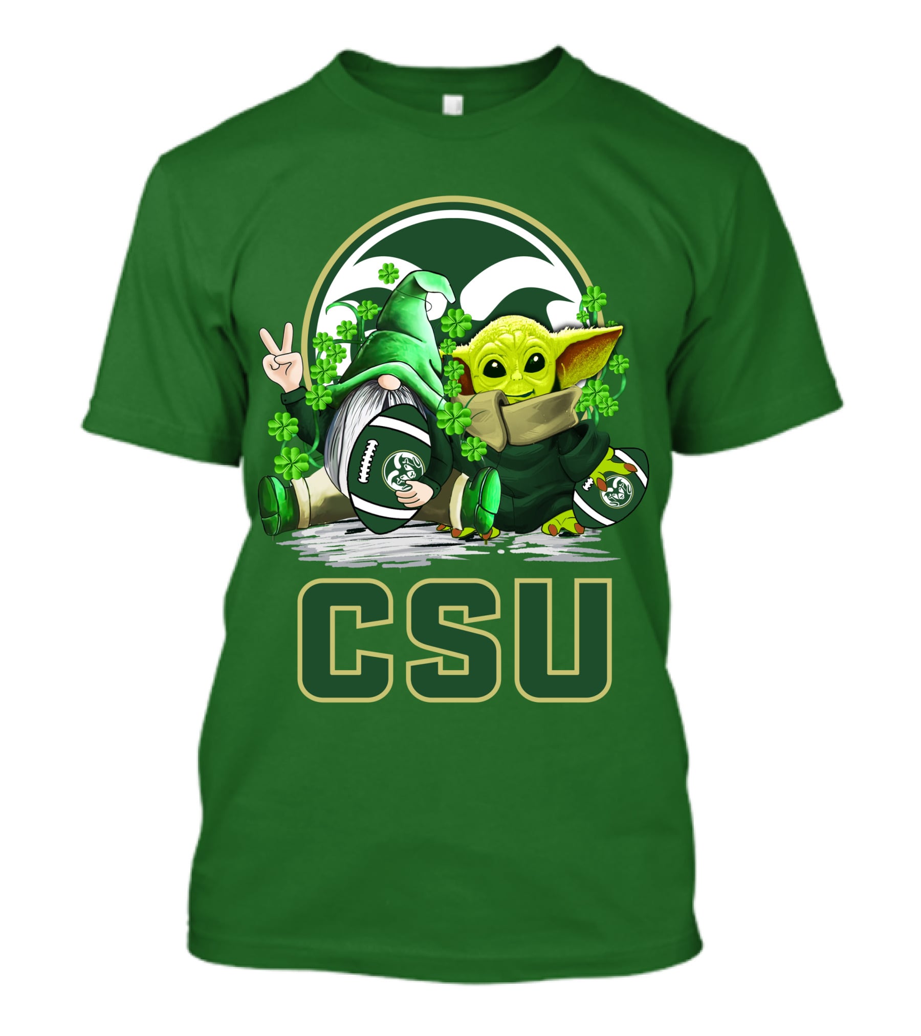 CSU Gnome And Baby Alien With Shamrocks For Colorado State Rams Football Patrick’s Day T-Shirt