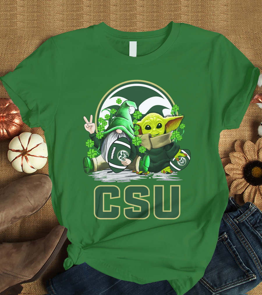 CSU Gnome And Baby Alien With Shamrocks For Colorado State Rams Football Patrick’s Day T-Shirt