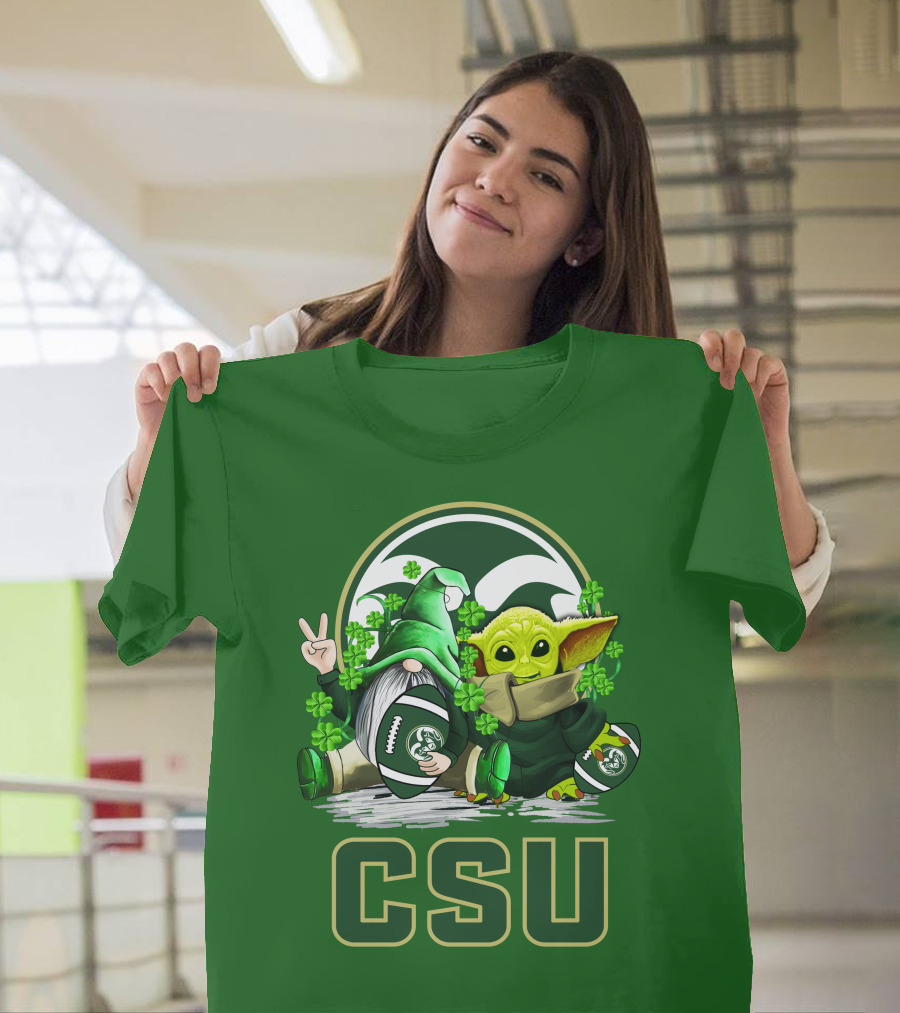 CSU Gnome And Baby Alien With Shamrocks For Colorado State Rams Football Patrick’s Day T-Shirt