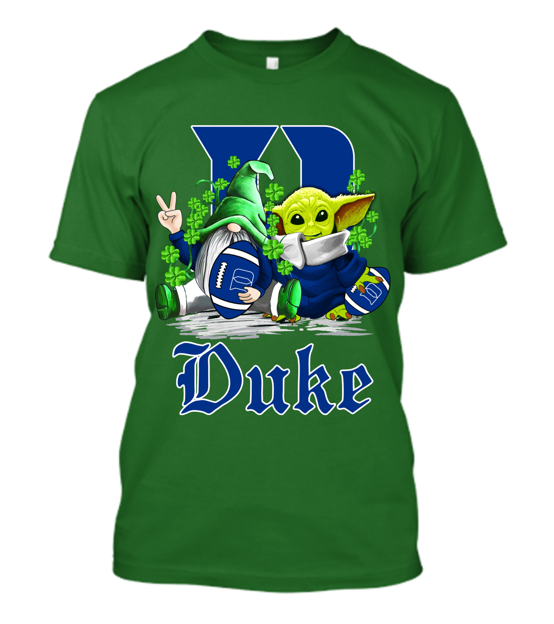 Duke Blue Devils Football St. Patrick's Day Gnome And Alien With Shamrocks T-Shirt