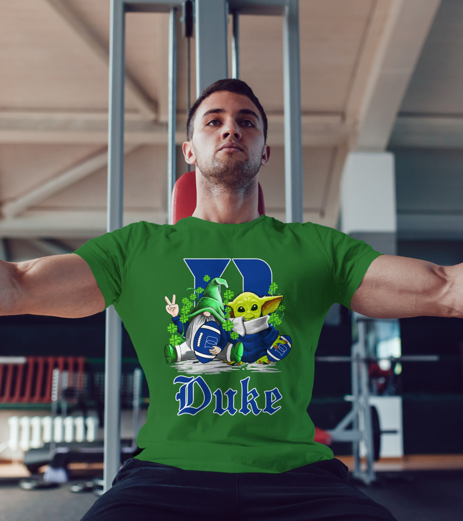 Duke Blue Devils Football St. Patrick's Day Gnome And Alien With Shamrocks T-Shirt