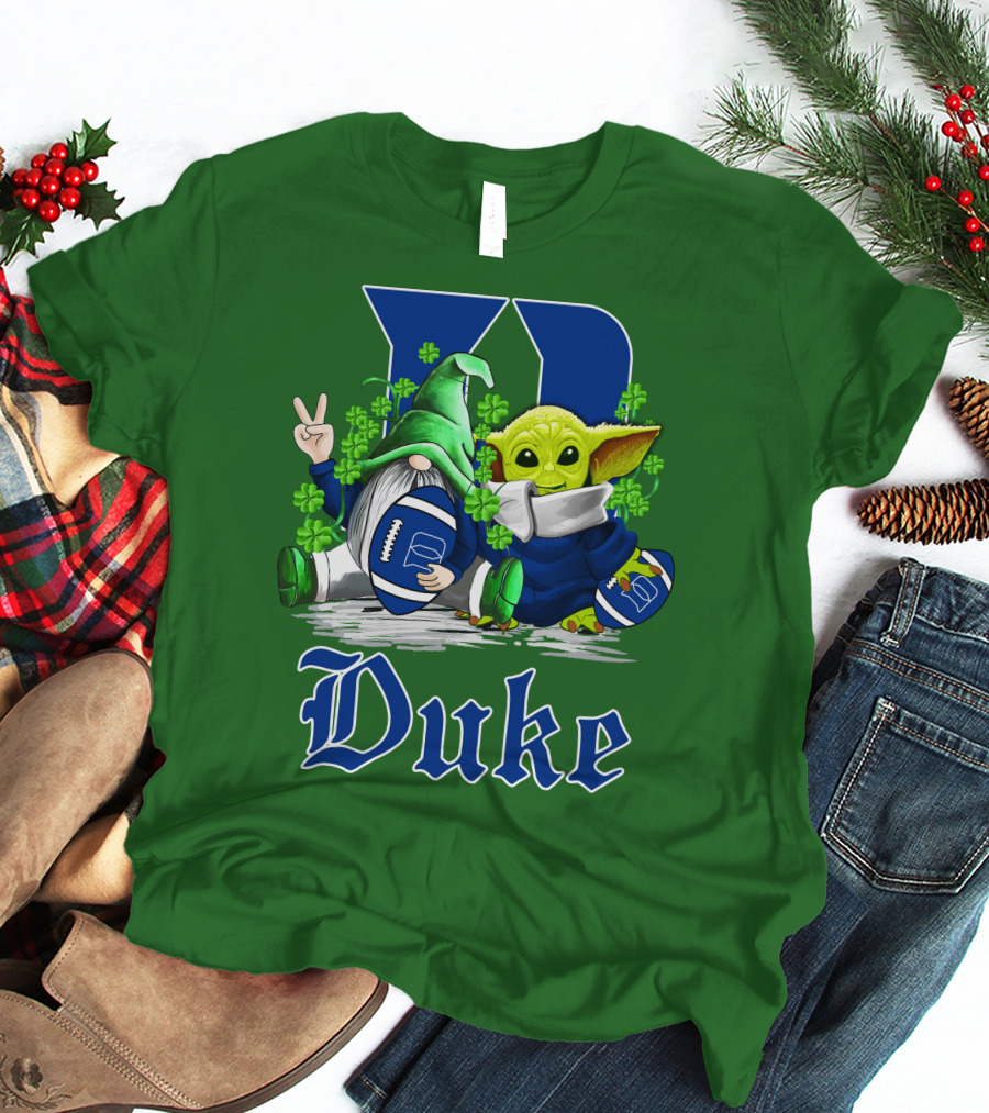 Duke Blue Devils Football St. Patrick's Day Gnome And Alien With Shamrocks T-Shirt