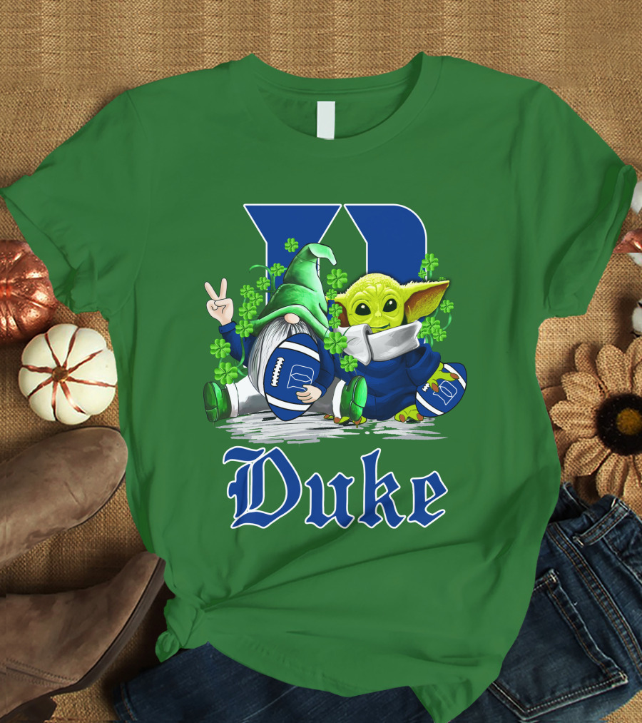 Duke Blue Devils Football St. Patrick's Day Gnome And Alien With Shamrocks T-Shirt