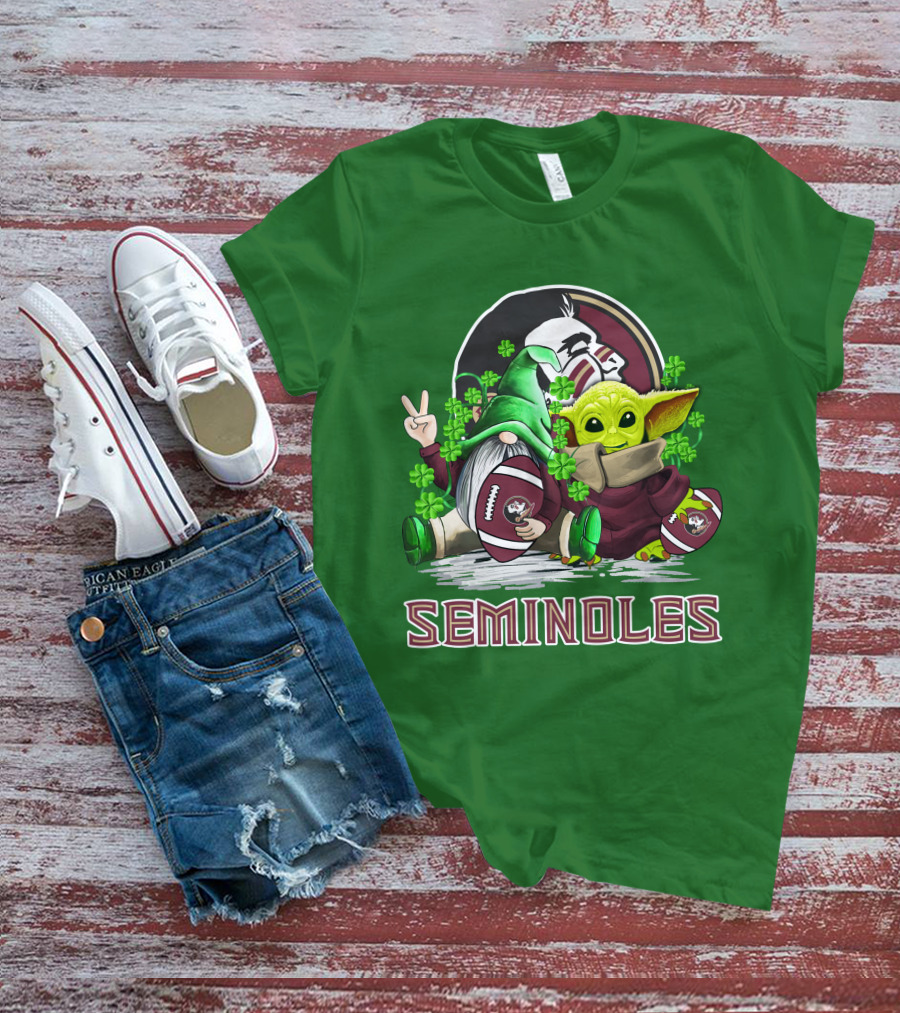 Florida State Seminoles Football Happy Patrick's Day Cute Green Baby Yoda Gnome T-Shirt