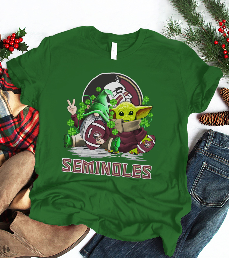 Florida State Seminoles Football Happy Patrick's Day Cute Green Baby Yoda Gnome T-Shirt
