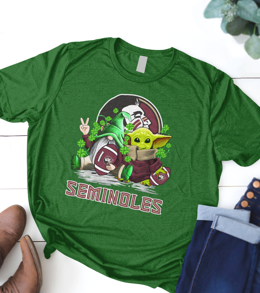 Florida State Seminoles Football Happy Patrick's Day Cute Green Baby Yoda Gnome T-Shirt