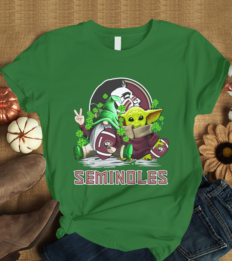 Florida State Seminoles Football Happy Patrick's Day Cute Green Baby Yoda Gnome T-Shirt