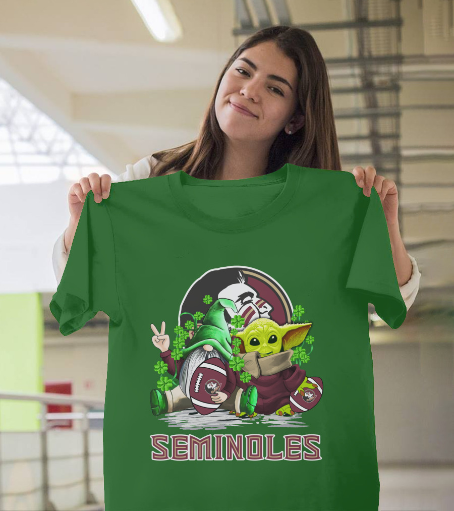 Florida State Seminoles Football Happy Patrick's Day Cute Green Baby Yoda Gnome T-Shirt