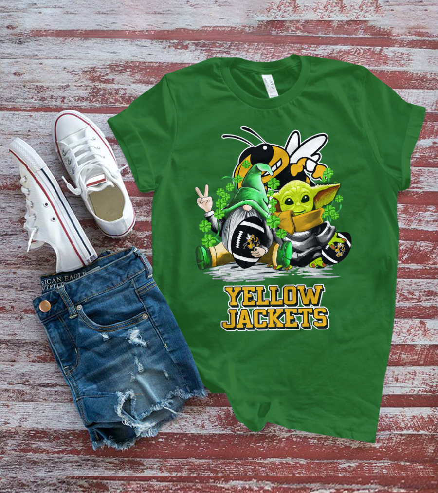 Georgia Tech Yellow Jackets St. Patrick’s Day Football Gnome And Green Baby Character T-Shirt