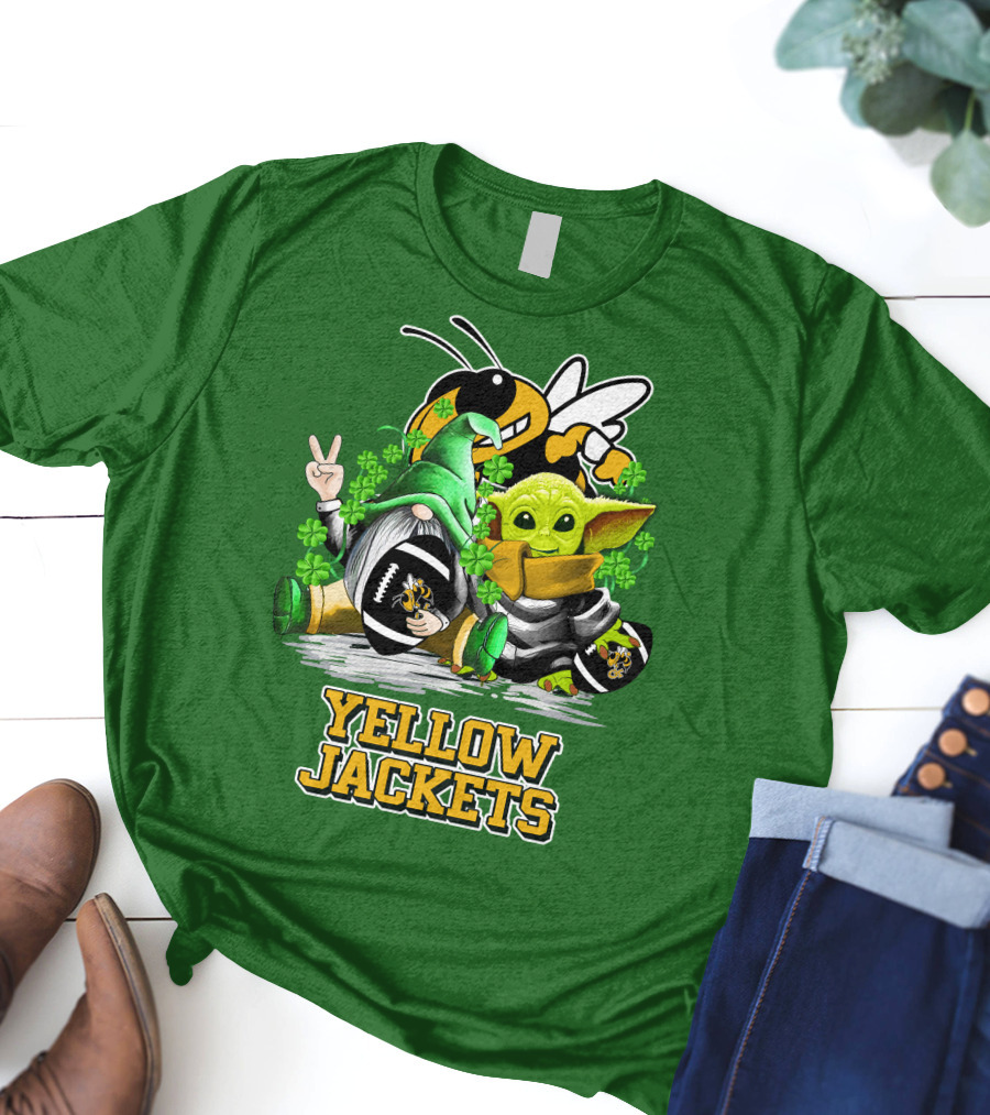 Georgia Tech Yellow Jackets St. Patrick’s Day Football Gnome And Green Baby Character T-Shirt
