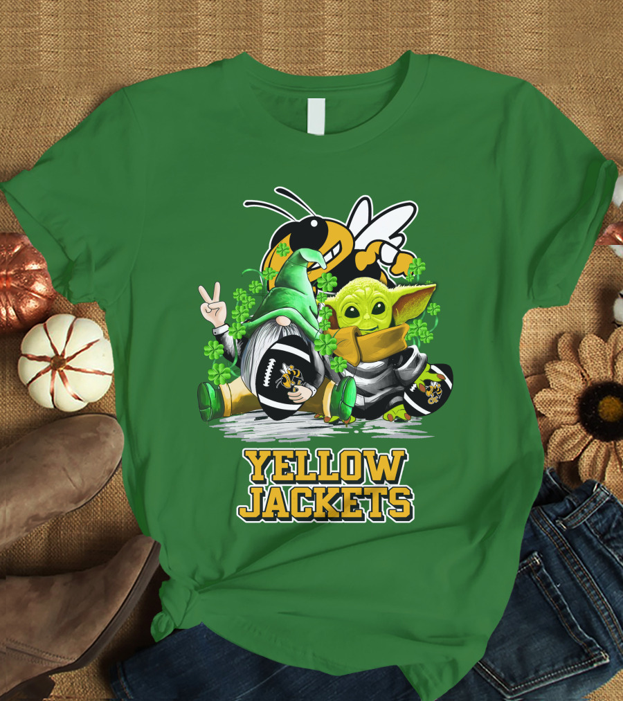 Georgia Tech Yellow Jackets St. Patrick’s Day Football Gnome And Green Baby Character T-Shirt