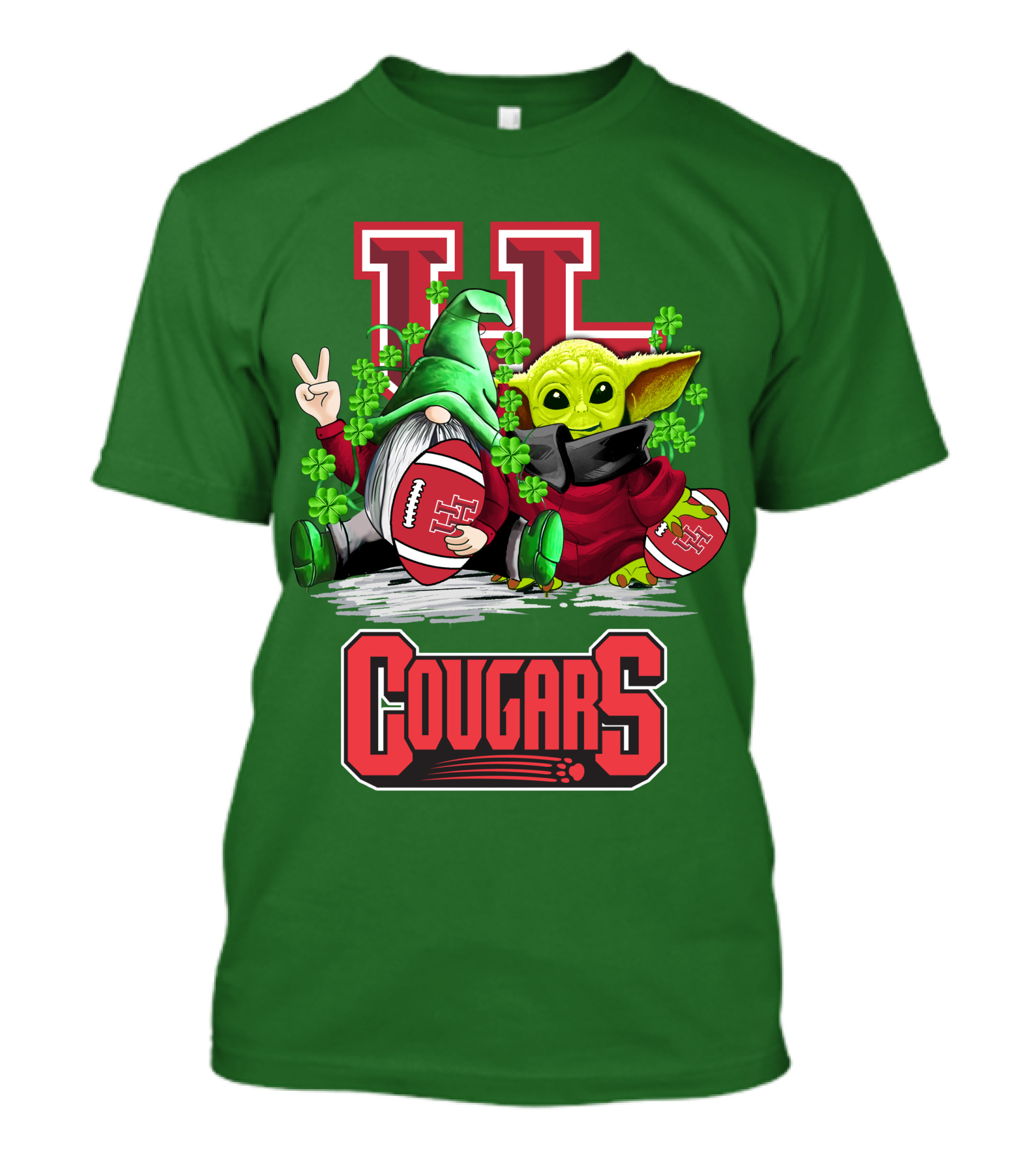 Houston Cougars St. Patrick's Day Football With Gnome And Green Character T-Shirt