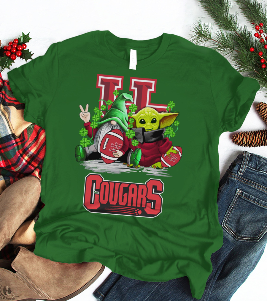 Houston Cougars St. Patrick's Day Football With Gnome And Green Character T-Shirt