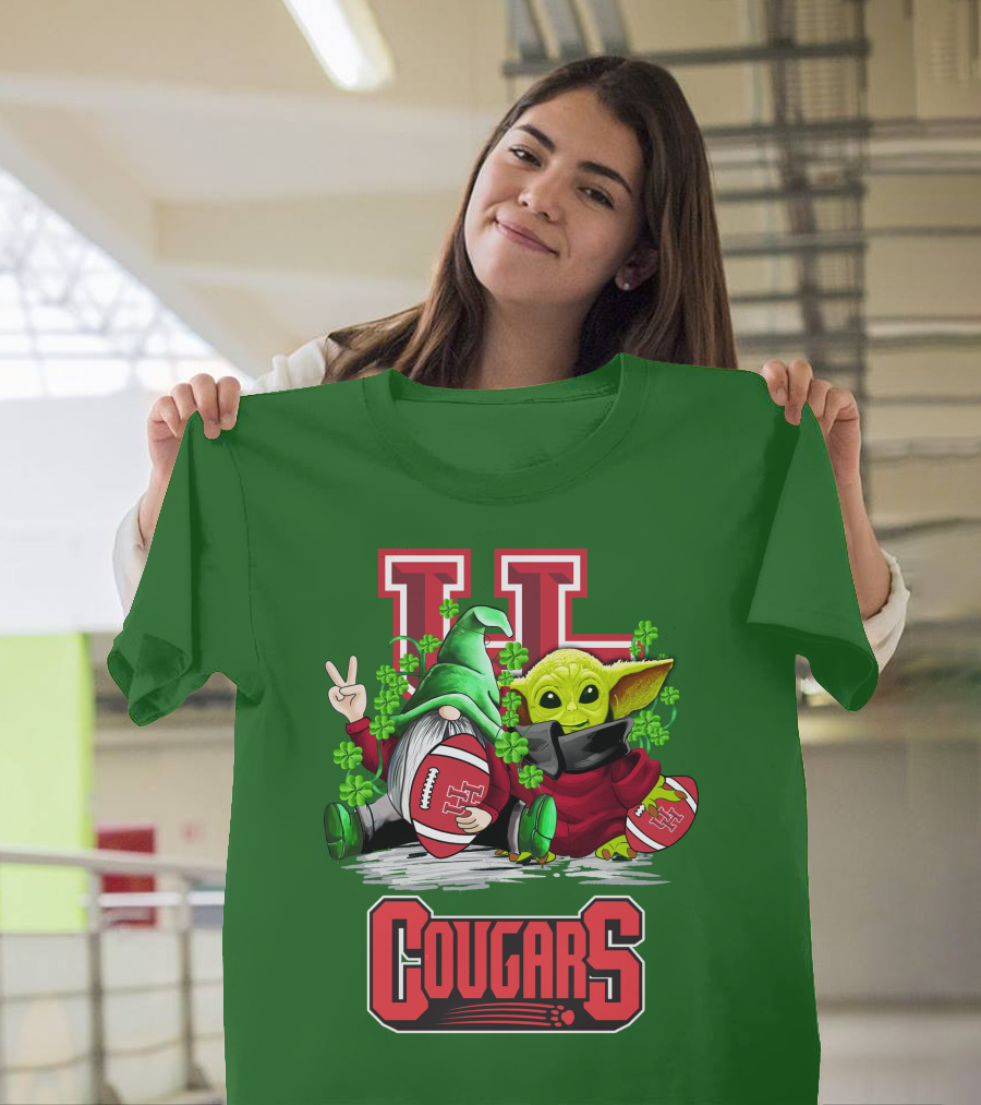 Houston Cougars St. Patrick's Day Football With Gnome And Green Character T-Shirt