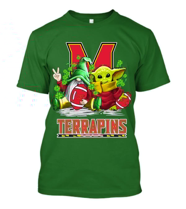 Maryland Terrapins Football St. Patrick's Day Gnome And Baby Yoda T-Shirt